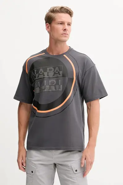 Bavlněné tričko Napapijri S-Tusco šedá barva, s potiskem, NP0A4IEEH981