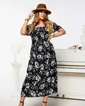 Resti Black women's midi dress with floral pattern - Clothing