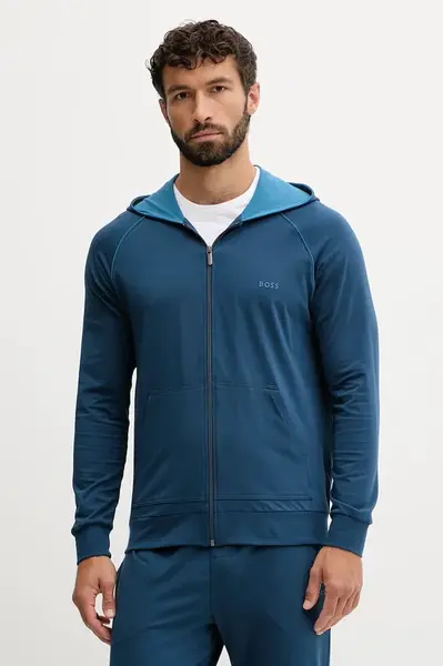 Mikina BOSS Mix&Match Jacket H tmavomodrá barva, s kapucí, hladká