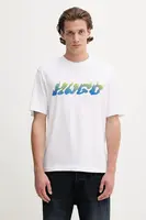 Bavlněné tričko Hugo Blue pánské, bílá barva, s potiskem, 50546246