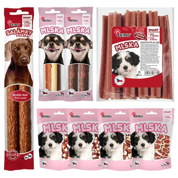 Akinu MLSKA Různé tvary a velikosti pamlsek pro psy 8 balení