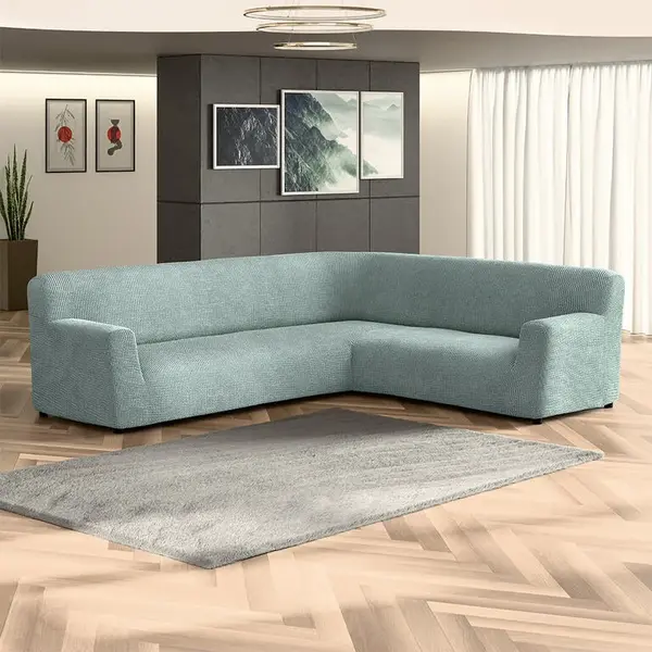 Bielastické potahy COSTINA mátová rohová sedačka (š. 350 - 530 cm)