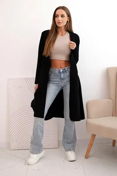 Dámsky bavlnený kardigan s dlhými rukávmi čierny