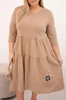 Kesi Włoski Dámska bavlnená sukňa Plus Size s volánmi a podhnutým rukávom camelová