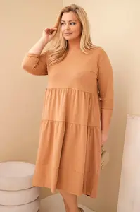 Kesi Włoski Dámska bavlnená sukňa Plus Size s volánmi a podhnutým rukávom camelová