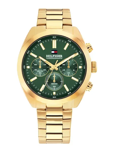 TOMMY HILFIGER Analógové hodinky 'HUDSON'  zlatá / jedľová