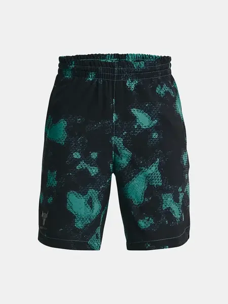 Zeleno-čierne chlapčenské šortky Under Armour Project Rock Printed Wvn Short