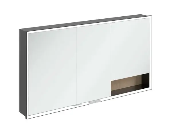 Villeroy & Boch My View+ - Zrkadlová skrinka s LED osvetlením 140x75x17 cm, 3 dvierka, Nordic Oak/matná čierna B48214VJ