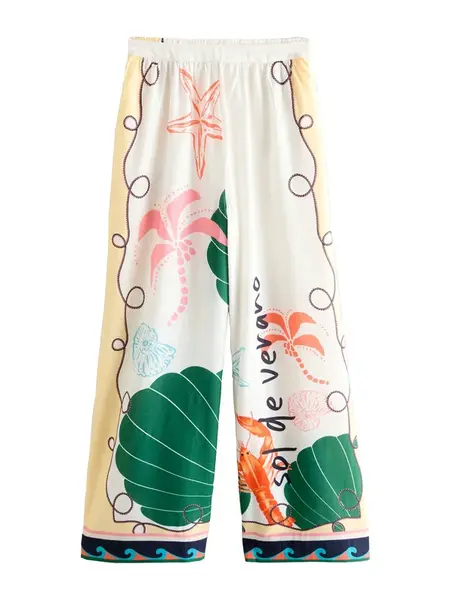 Next Nohavice  pastelovo žltá / tmavozelená / svetloružová / biela