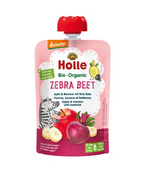 HOLLE Zebra Bee Bio ovocné pyré jablko, banán a červená řepa 100 g
