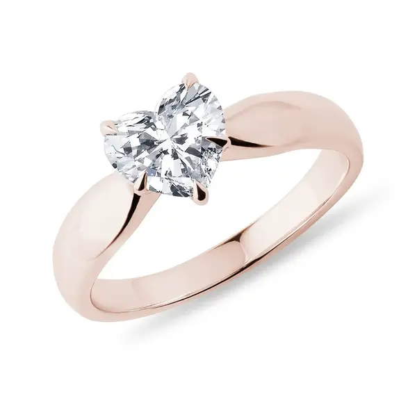 Prsten z růžového zlata s lab grown diamantem ve tvaru srdce KLENOTA
