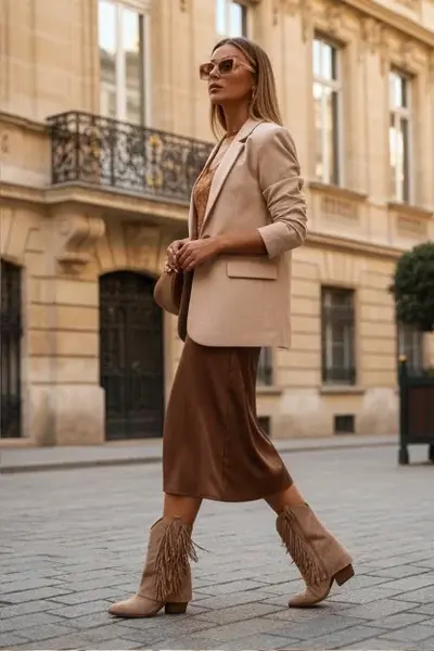 Dámske kovbojské členkové čižmy s strapcami