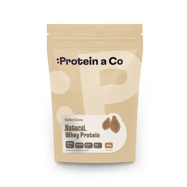 Protein a Co NATURAL WHEY – prémiový protein 500 g, Italian cocoa