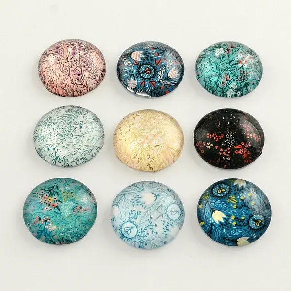 Flatback Half Round/Dome Flower and Plants Pattern Glass Cabochons