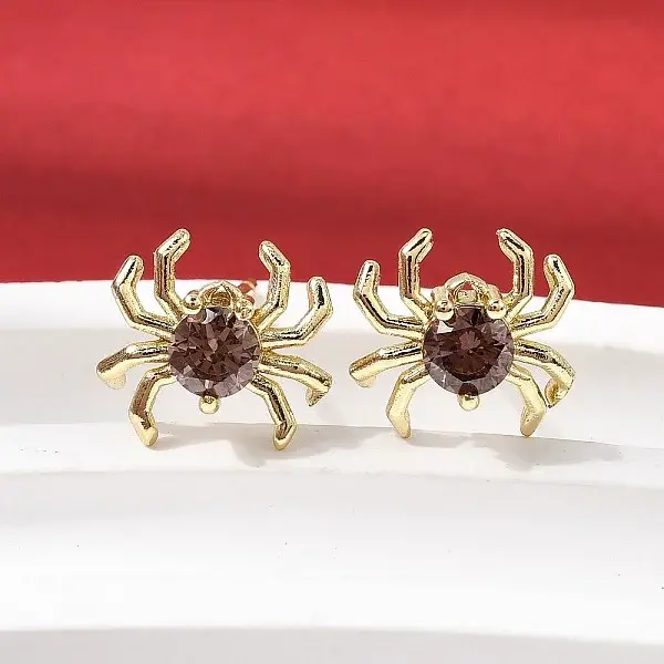 Spider Brass Micro Pave Cubic Zirconia Stud Earrings