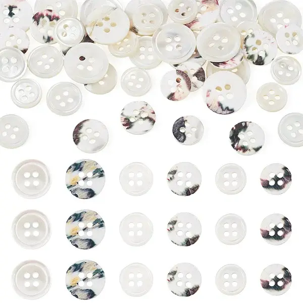 45Pcs 3 Styles 4-Holes Shell Buttons