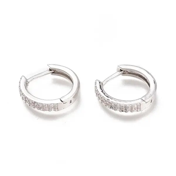 Brass Micro Pave Clear Cubic Zirconia Huggie Hoop Earrings