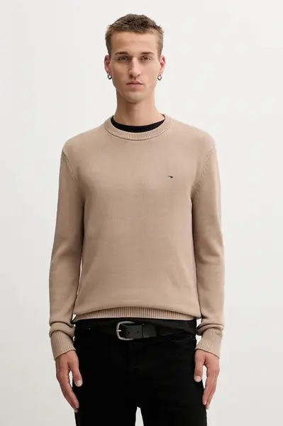 Bavlněný svetr Tommy Jeans pánský, hnědá barva, DM0DM21787