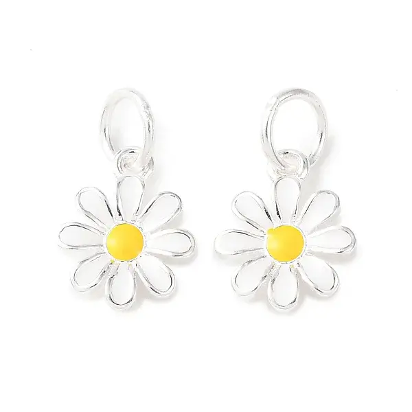 925 Sterling Silver Yellow and White Enamel Flower Charms
