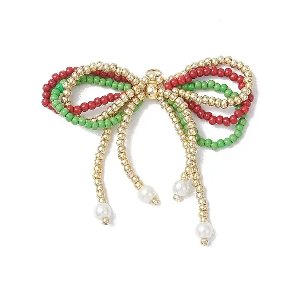 Christmas Glass Seed Beaded Bowknot Pendants