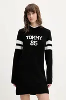 Šaty z vlněné směsi Tommy Jeans černá barva, mini, DW0DW21906