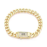 Brass Micro Pave Clear Cubic Zirconia Cuban Link Chain Bracelets