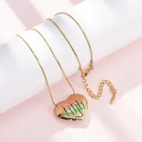 304 Stainless Steel Enamel Heart with Flower Pendant Necklaces for Women