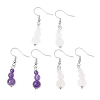 3 Pairs 3 Styles Natural Mixed Stone Dangle Earrings