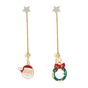 Christmas Aloy Enamel Dangle Stud Earrings for Women