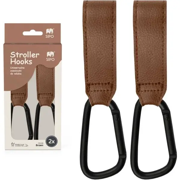 Sipo STROLLER HOOKS 2KS Háčiky na kočík, hnedá, veľkosť