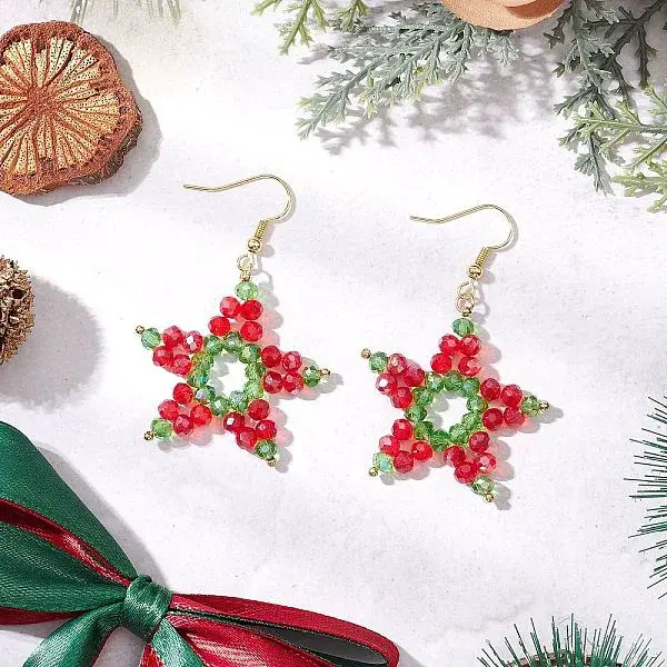 Electroplate Glass Beads Star Dangle Earrings