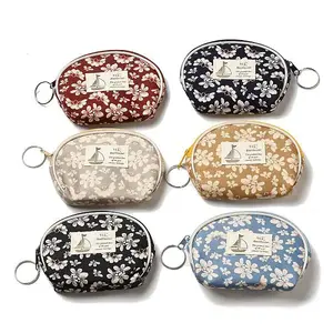 Flower Print Cotton Cloth Wallets with Alloy Zipper