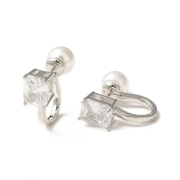 Glass Rectangle Hoop Earrings with ABS Pearl Beaded