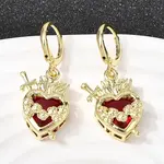 Heart Brass Glass Hoop Earrings