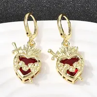 Heart Brass Glass Hoop Earrings