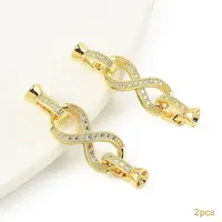 2Pcs Brass Micro Pave Clear Cubic Zirconia Fold Over Clasps