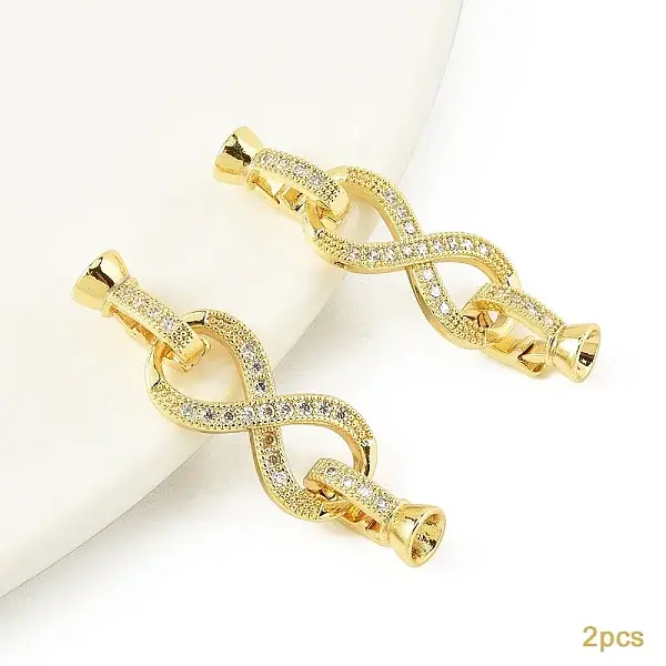2Pcs Brass Micro Pave Clear Cubic Zirconia Fold Over Clasps