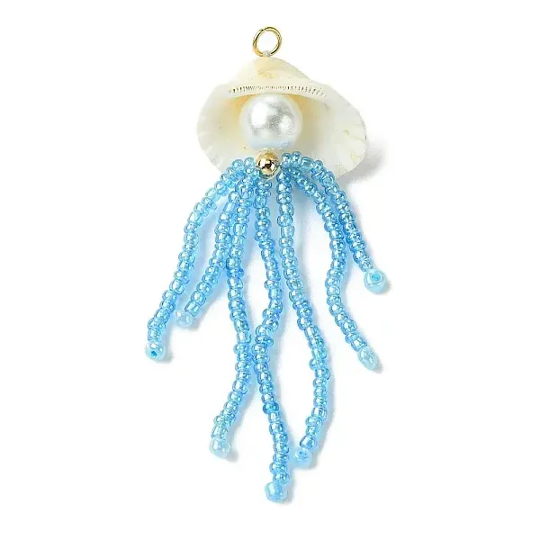 Natural Clam Shell & Glass Pearl & Glass Seed Beaded Big Pendants