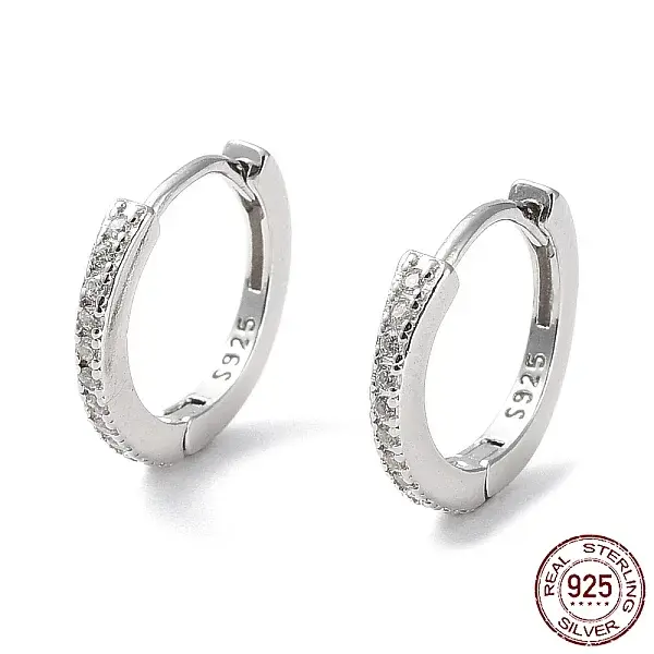 Rhodium Plated 925 Sterling Silver with Clear Cubic Zirconia Hoop Earrings