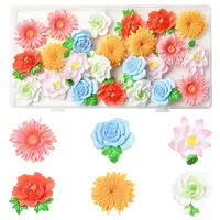 24Pcs 6 Styles Opaque Resin Flowers Cabochons