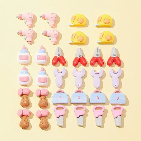 32Pcs 8 Styles Tool Theme Opaque Resin Cabochons