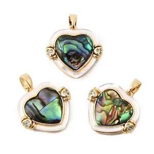 Brass Cubic Zirconia & Paua Shell Pendants