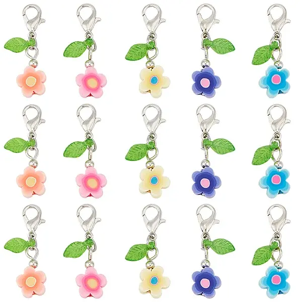 50Pcs Flower Handmade Polymer Clay Pendant Decorations