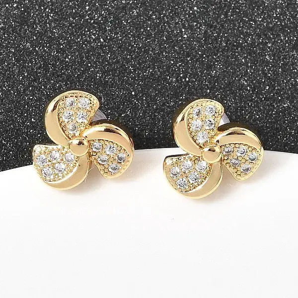 Brass Clear Cubic Zirconia Vortex Spiral Stud Earrings