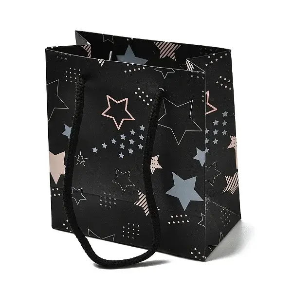 Star Print Paper Gift Tote Bags with Cotton Handles