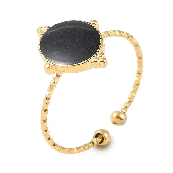 Ion Plating(IP) 304 Stainless Steel Enamel Oval Cuff Finger Rings