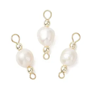 Natural Freshwater Pearl with Synthetic Non-magnetic Hematite Potato Connector Charms