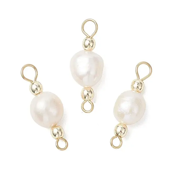 Natural Freshwater Pearl with Synthetic Non-magnetic Hematite Potato Connector Charms