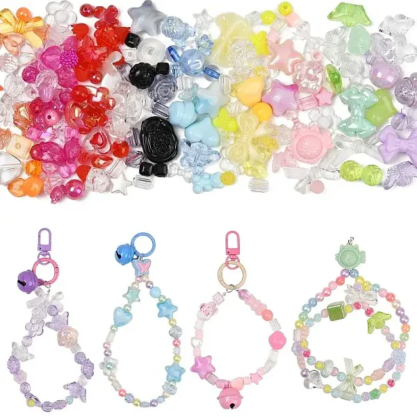 DIY Heart & Flower & Round Acrylic Beads & Alloy Keychain Making Kits