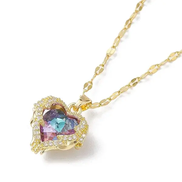 Brass Micro Pave Cubic Zirconia Pendant Necklaces